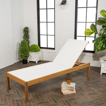 Lagunan 77.56"x26.38" Modern Minimalist Adjustable Acacia Wood Chaise Outdoor Lounge Chair - JONATHAN Y